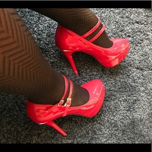 Red Patent Buckle High Heels